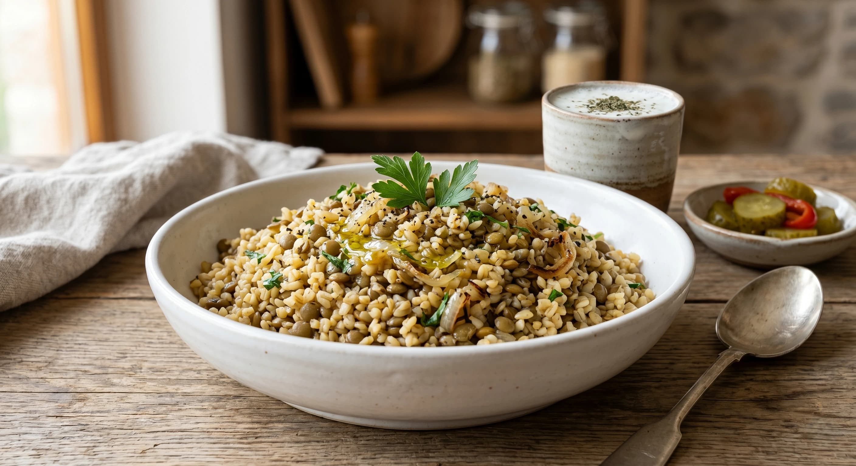 Nutritious Green Lentil Bulgur Pilaf